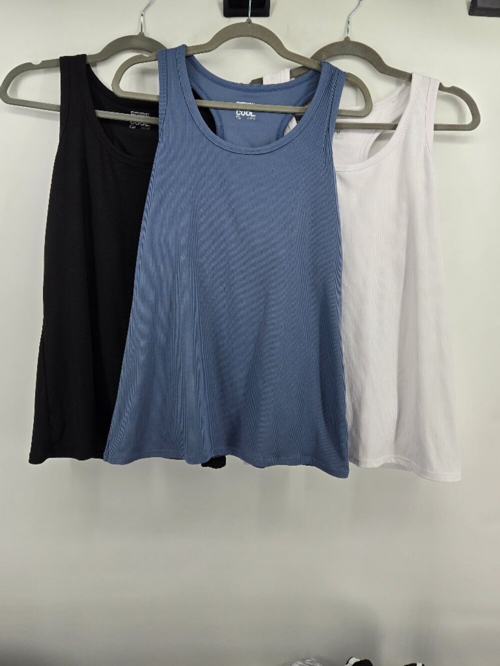 32 Degrees -Bundle of 3 - Soft Rib Racerback Bra Tank - XL Slate, Black & White